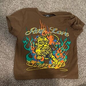 Urban Outfitters Brown Crop Top with Tiger and Flames